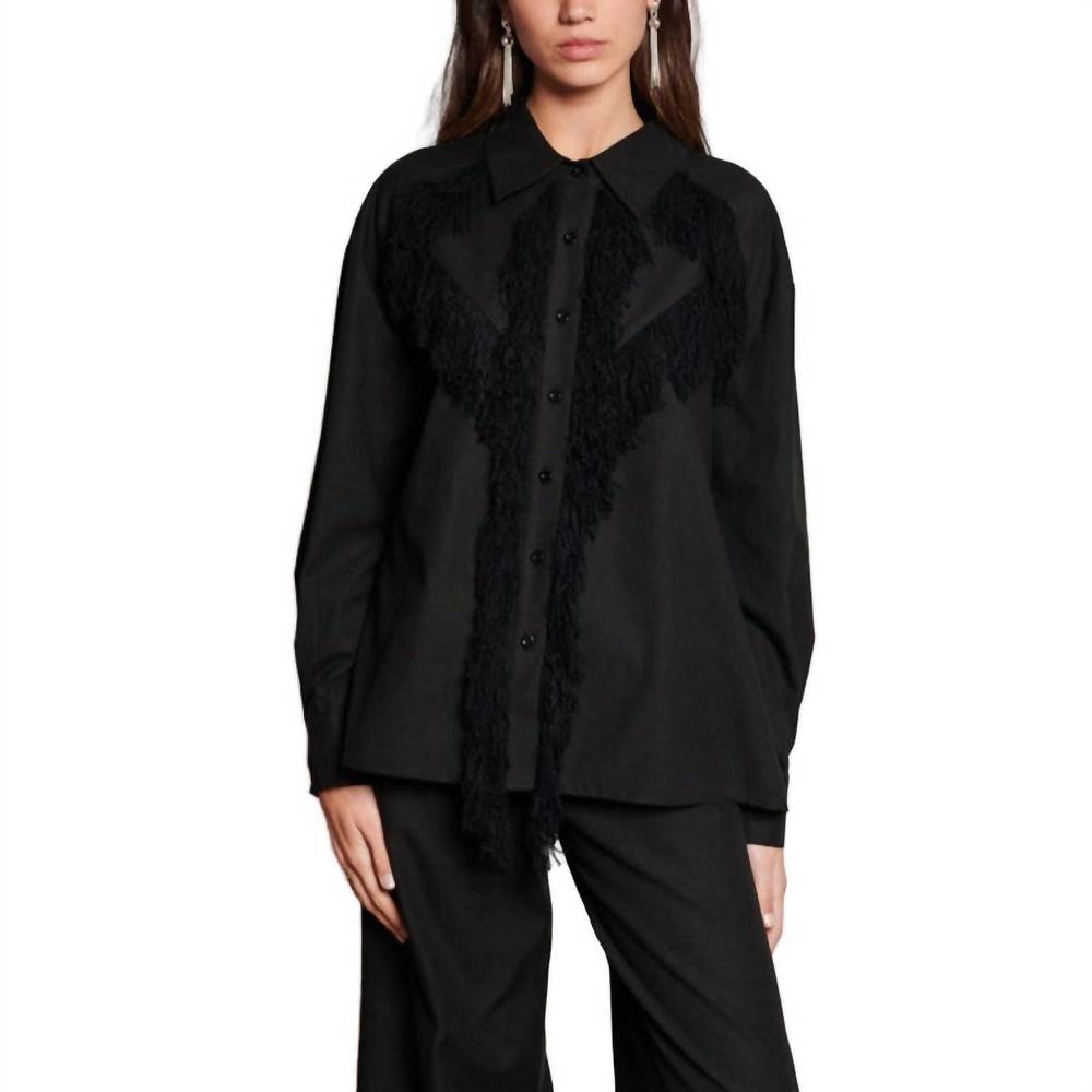 NEW GHOSPELL georgie fringe shirt in black